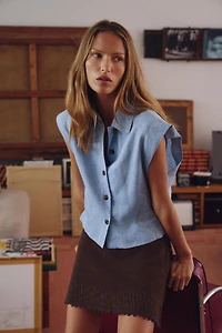 LINEN BLEND SLEEVELESS SHIRT