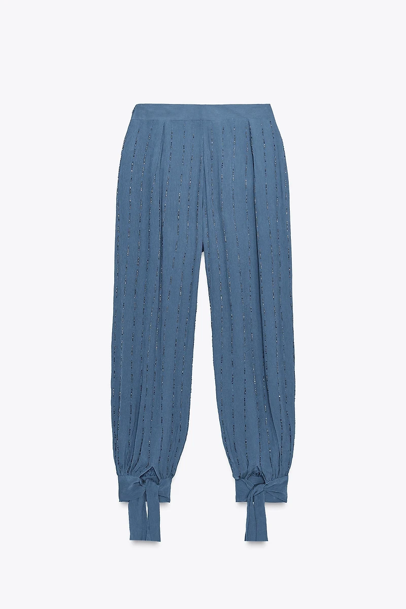 BEADED PANTS WITH TIED HEMS