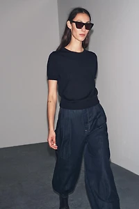 100% WOOL SHORT SLEEVE SWEATER