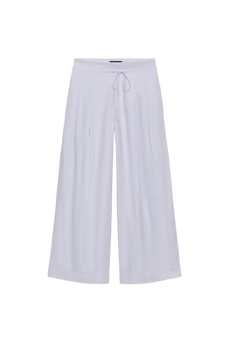WIDE LEG PLEATED PANTS WITH LINEN