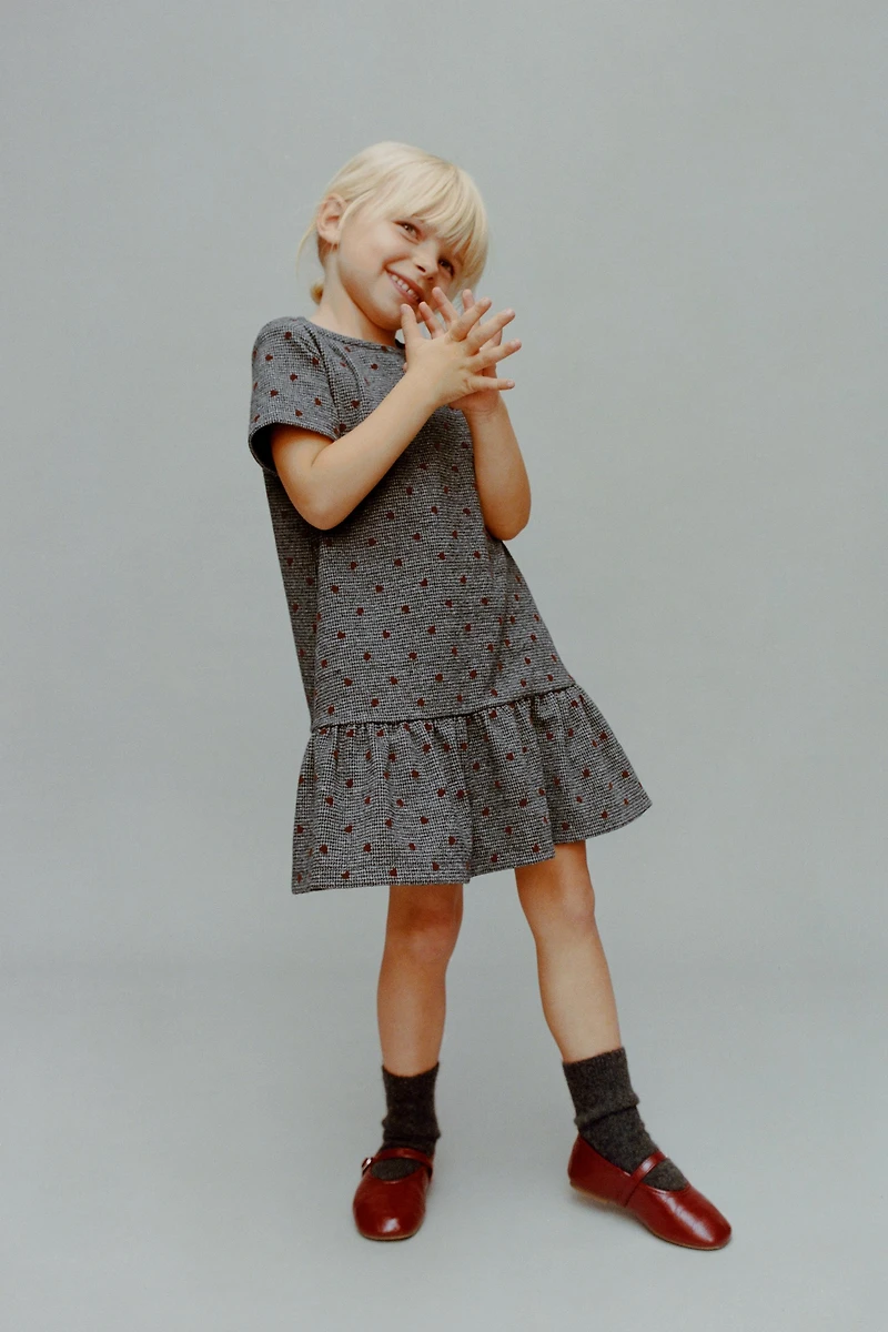 HOUNDSTOOTH FLOCKED HEART DRESS