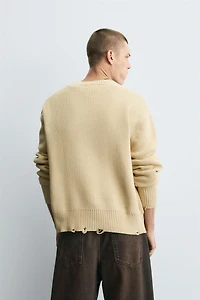 DISTRESSED RIBBED CARDIGAN