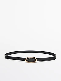 Leather belt with oval buckle