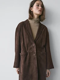 Long suede leather coat