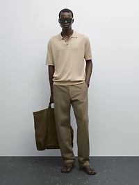 Ribbed knit polo shirt