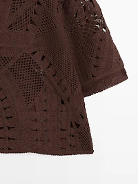 Cotton blend crochet polo T-shirt