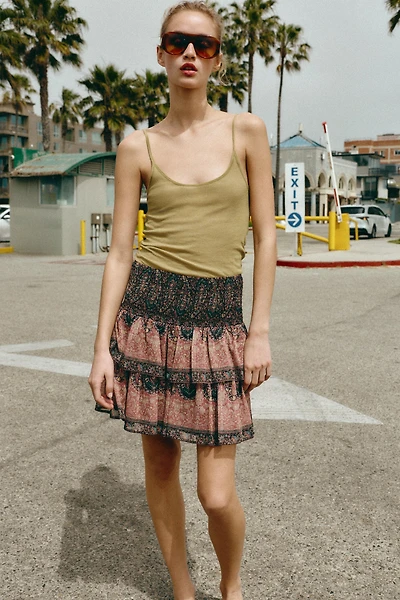 SMOCKED PRINTED MINI SKIRT