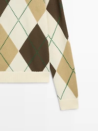 100% cotton knit sweater with Argyle detail