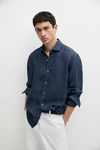 Chemise regular fit à rayures délavées 100 % lin