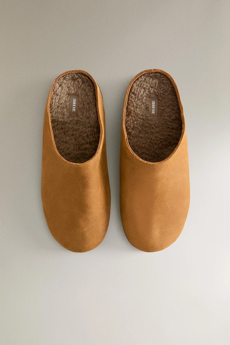 WARM LEATHER MULE SLIPPERS