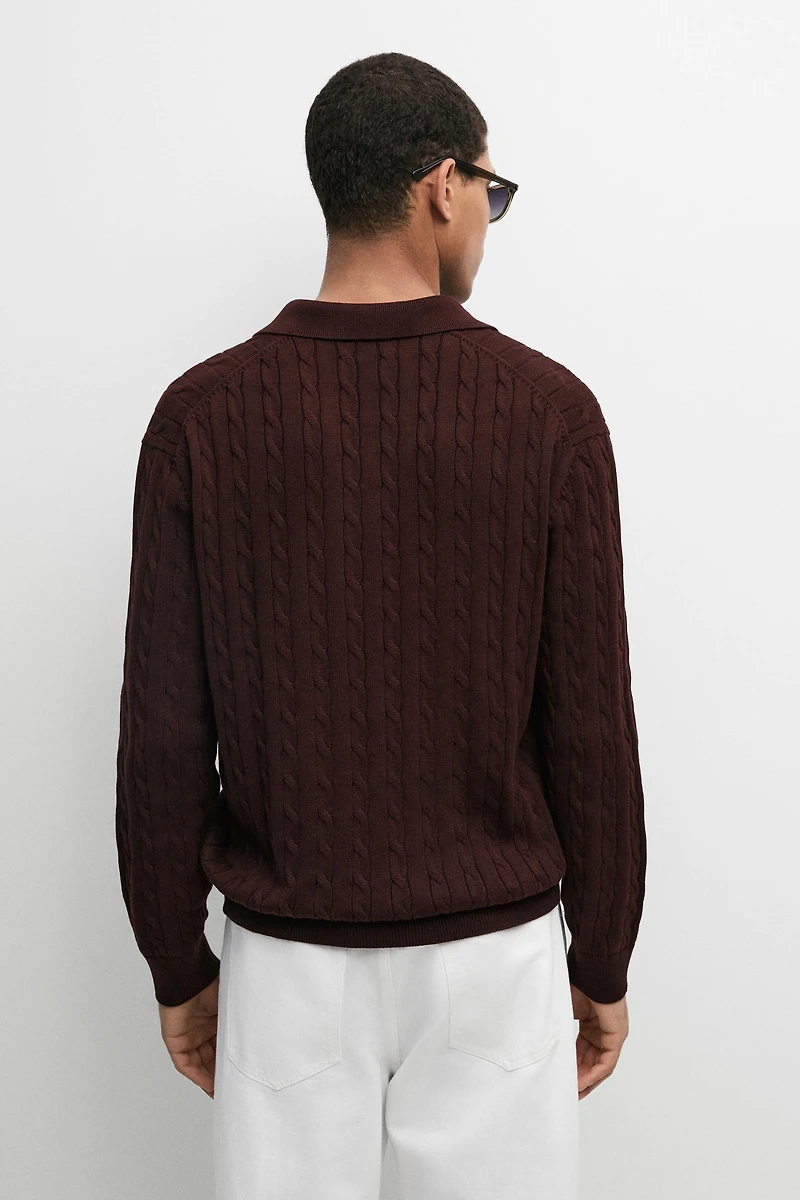 100% Cotton Cable-Knit Polo Sweater