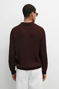 100% Cotton Cable-Knit Polo Sweater