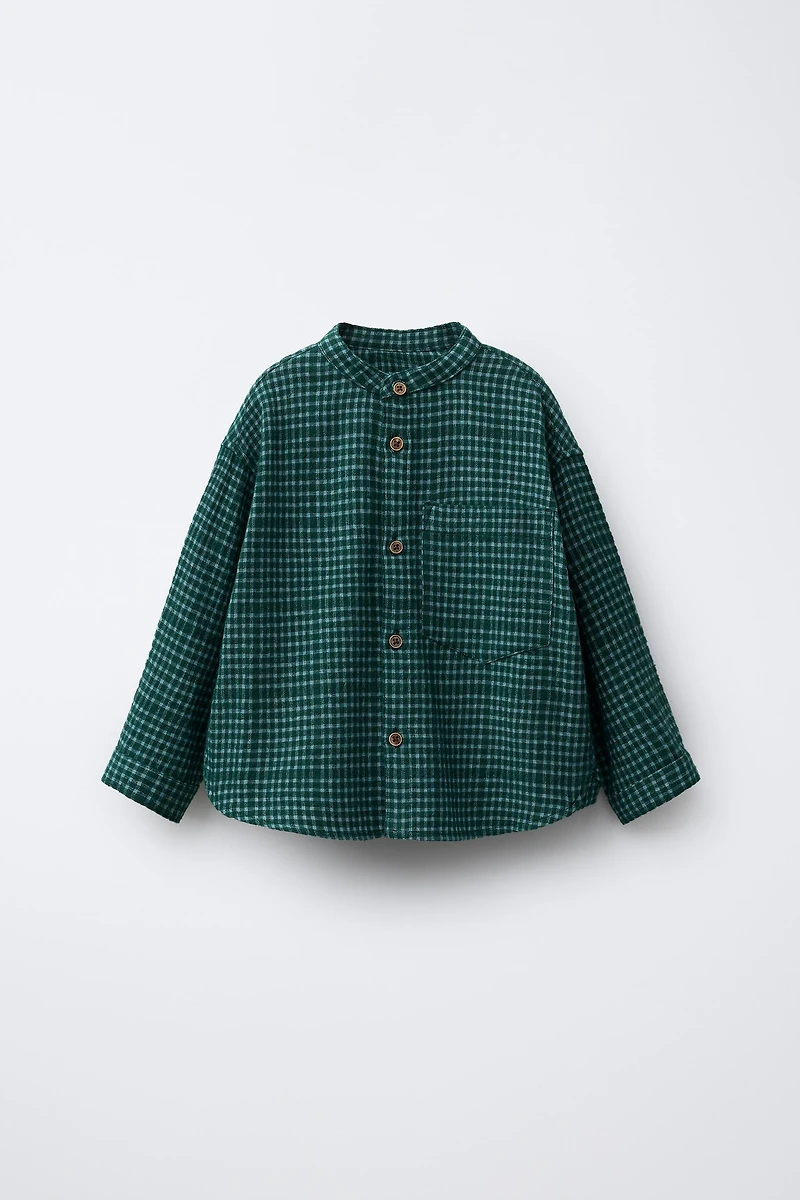 PLAID MANDARIN COLLAR SHIRT