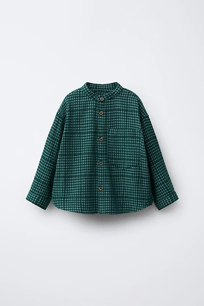 PLAID MANDARIN COLLAR SHIRT