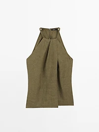 100% linen crossover halter top