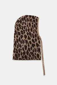 ANIMAL PRINT KNIT HOOD