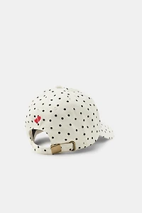 POLKA DOT HEART EMBROIDERED TWILL CAP