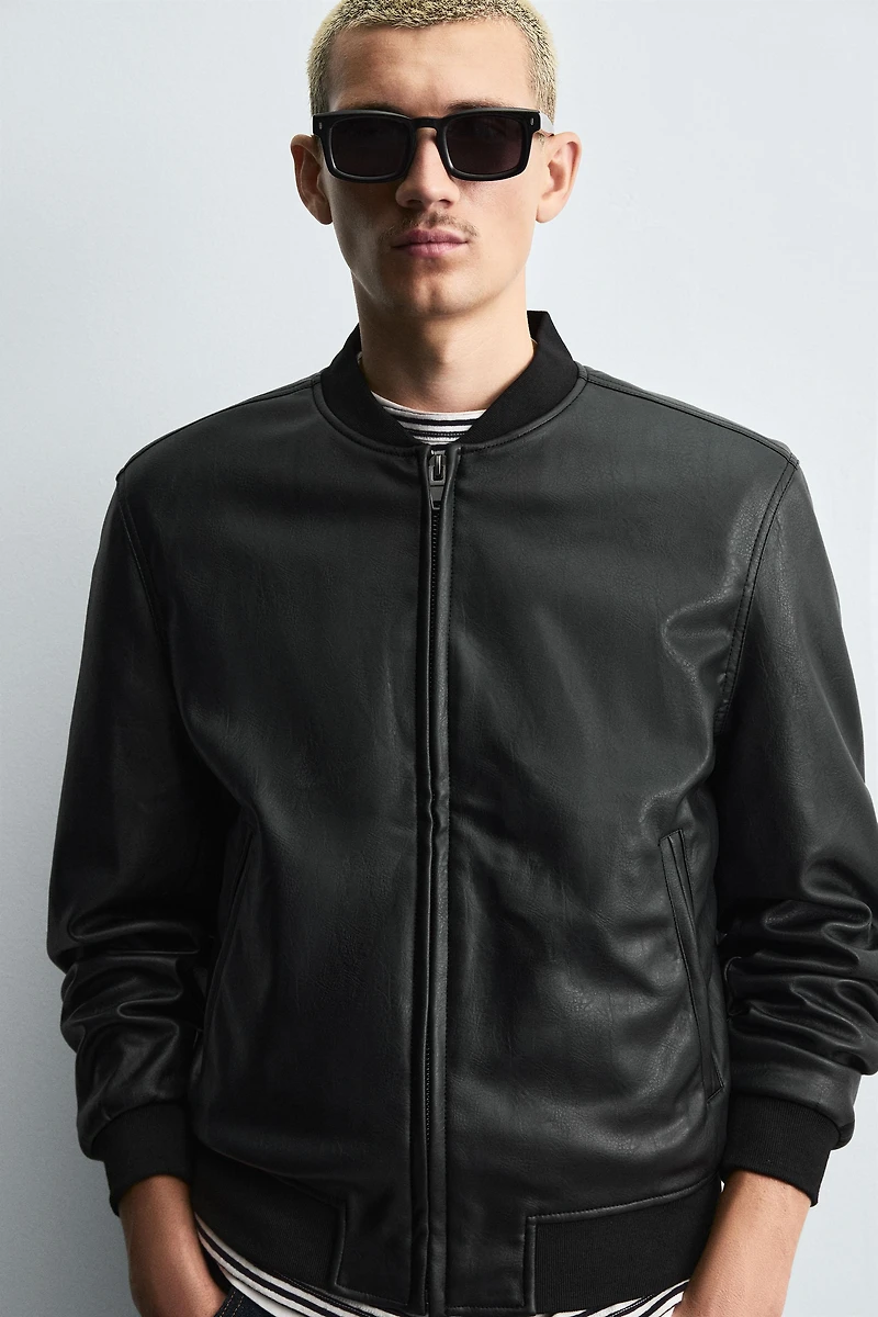 FAUX LEATHER BOMBER JACKET