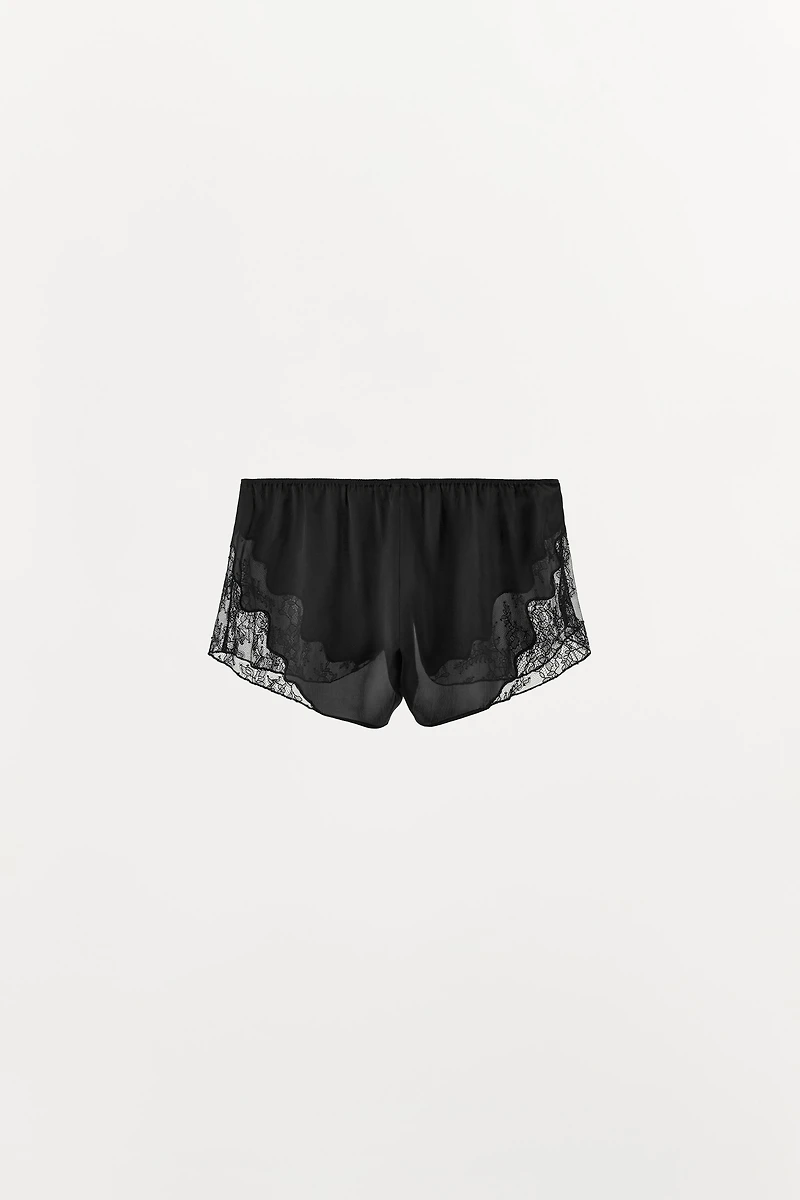 SATIN EFFECT LACE PAJAMA SHORTS