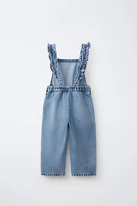 EMBROIDERED FLORAL DENIM OVERALLS