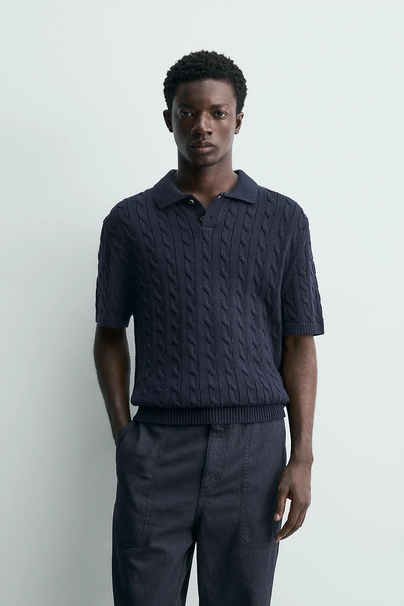 BRAIDED TEXTURED KNIT POLO