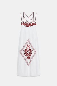 EMBROIDERED TEXTURED MIDI DRESS