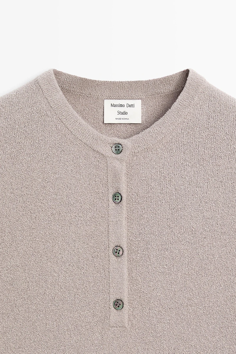 STUDIO Cotton Blend Button-Front Knit Sweater