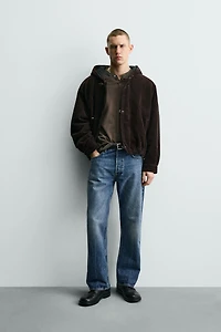 BLOUSON EN VELOURS CÔTELÉ À CAPUCHE ET BRANDEBOURGS