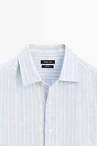 Chemise regular fit rayures délavées 100 % lin