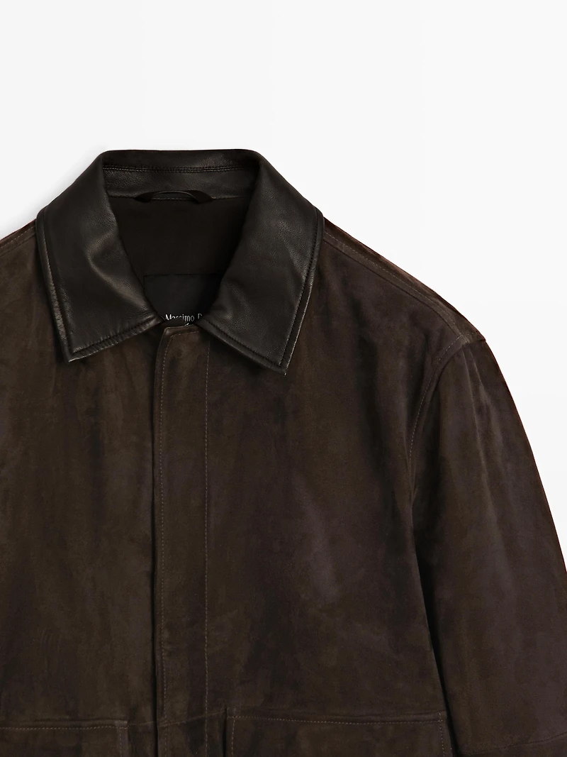 Suede leather jacket with collar detail