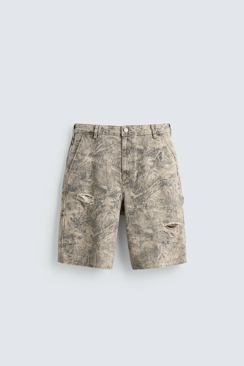 BERMUDA RELAXED FIT IMPRIMÉ ABSTRAIT DÉLAVÉ