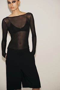 SEMI-SHEER DRAPED BACK T-SHIRT