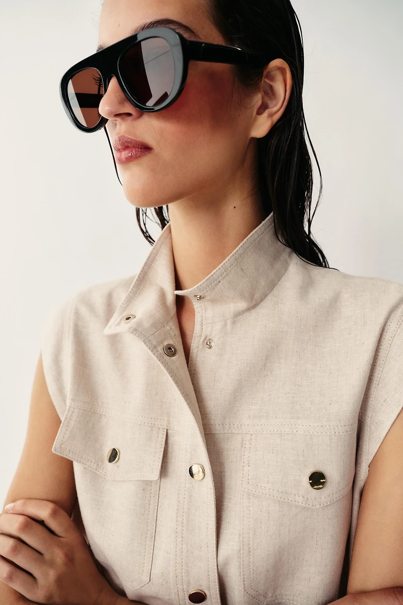 LINEN BLEND POCKET VEST