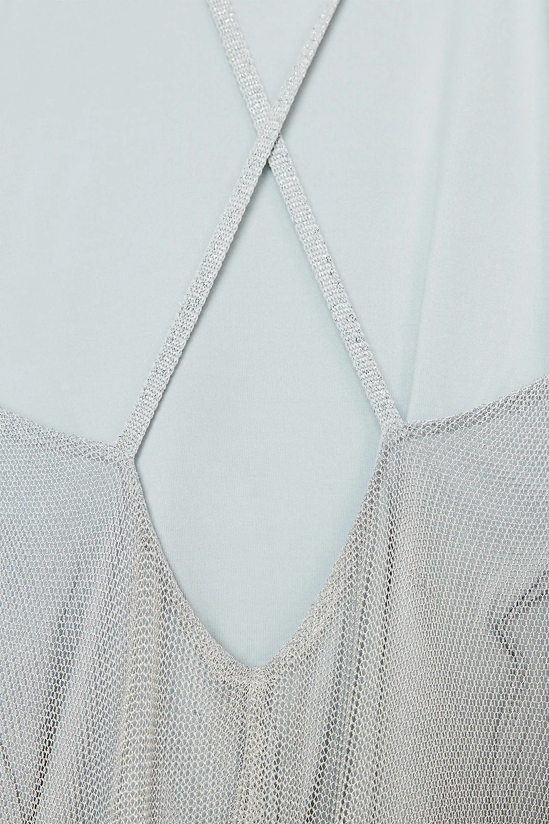 METALLIC THREAD MIDI DRESS