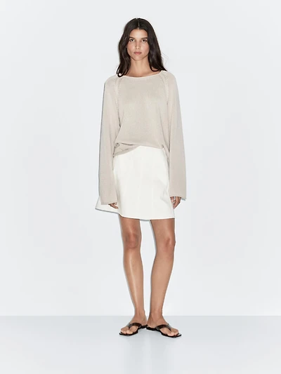 Short denim skirt with seam details