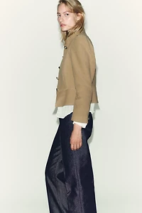 FAUX SUEDE BLAZER WITH PADDED SHOULDERS
