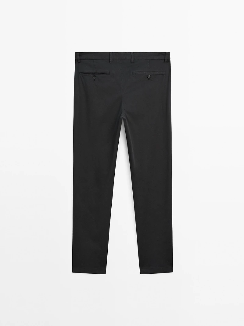 Cotton blend slim fit trousers