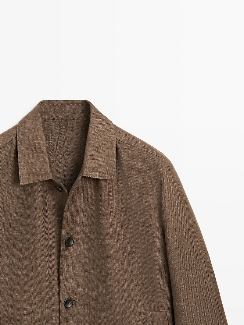 Total look linen jacket with herringbone detail