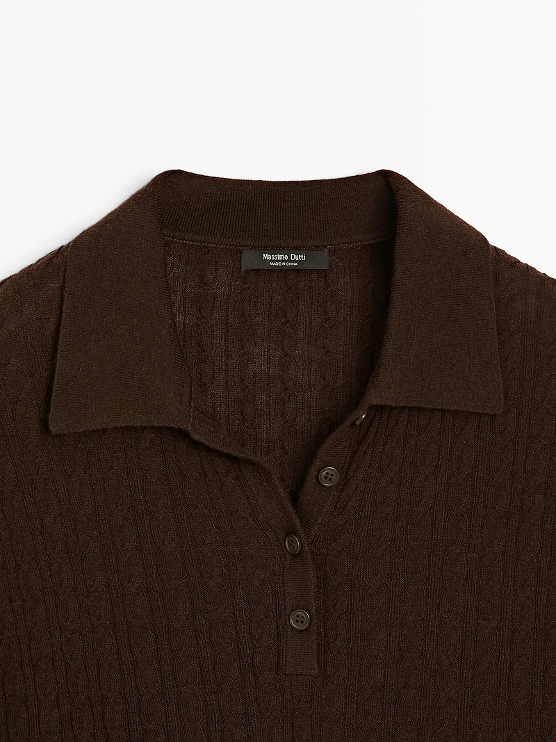 Polo laine en maille tressée