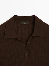 Polo laine en maille tressée