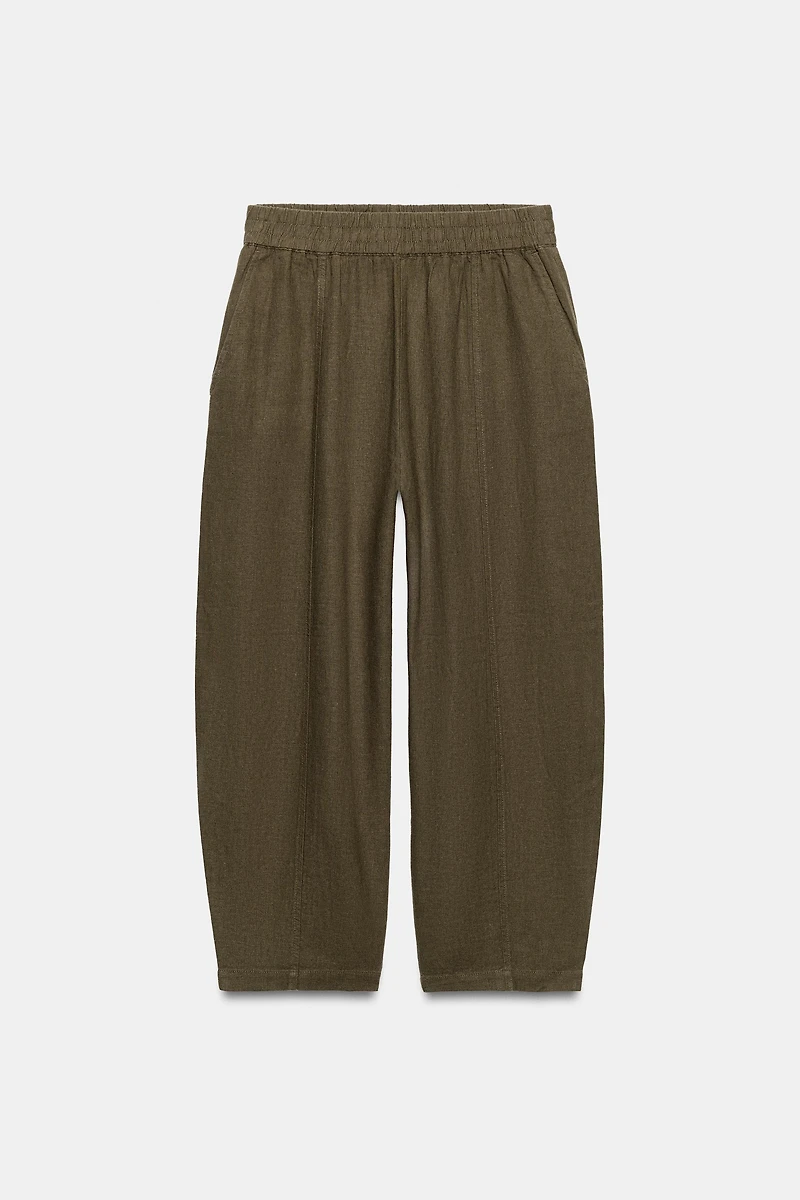 LINEN BARREL PANTS