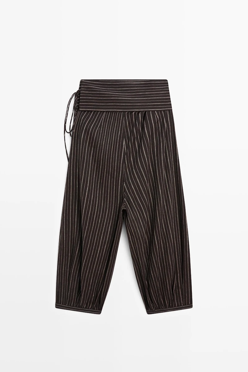 Striped sarouel trousers with cummerbund detail