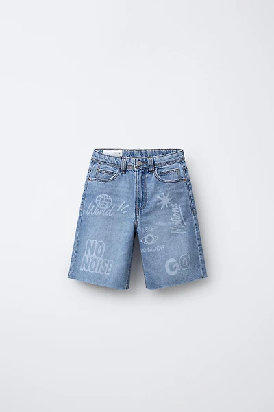 PRINTED RELAXED BAGGY DENIM SHORTS