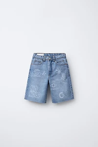 PRINTED RELAXED BAGGY DENIM SHORTS