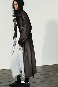 LONG WAXED TRENCH COAT WITH CORDUROY CUFFS