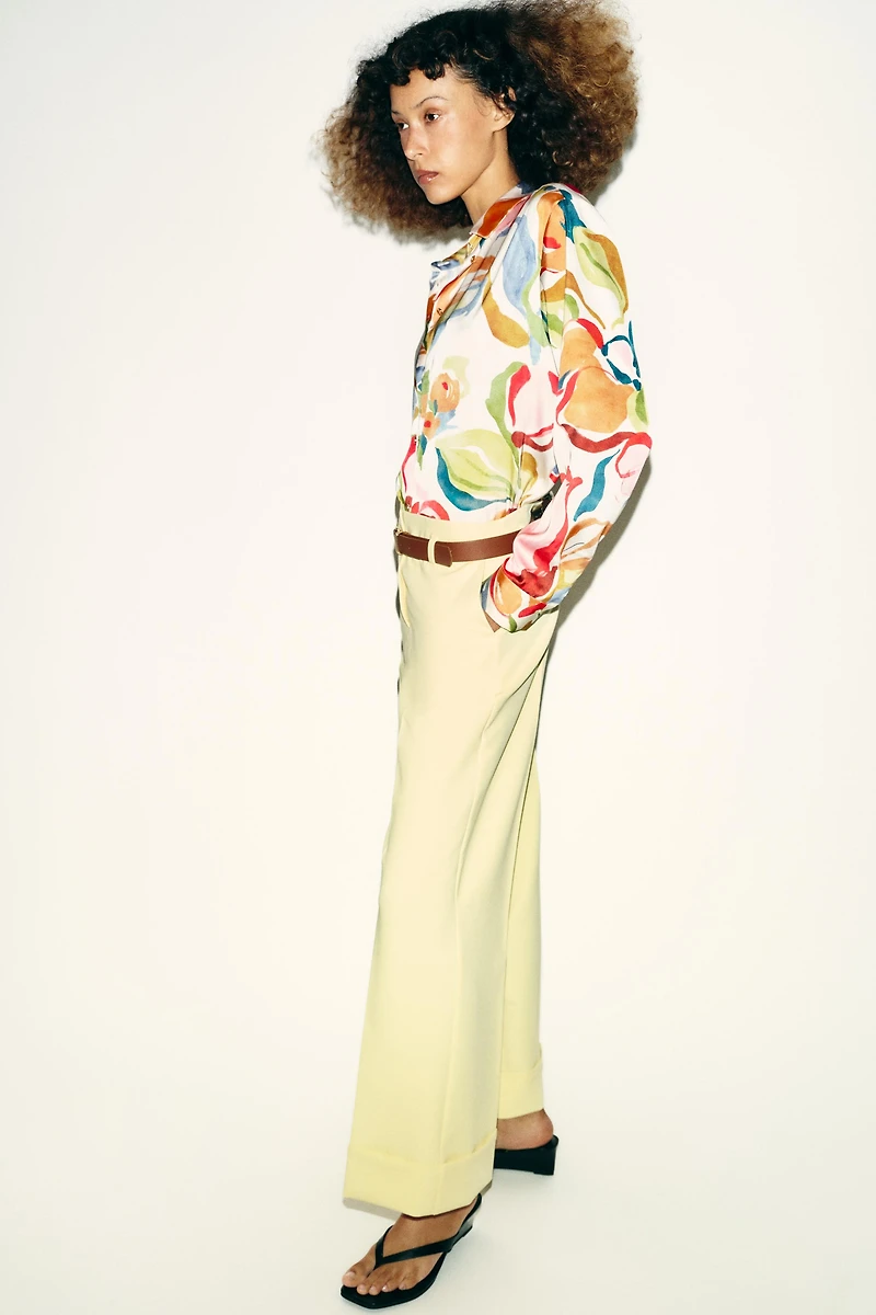 FLORAL PRINT SATIN EFFECT SHIRT