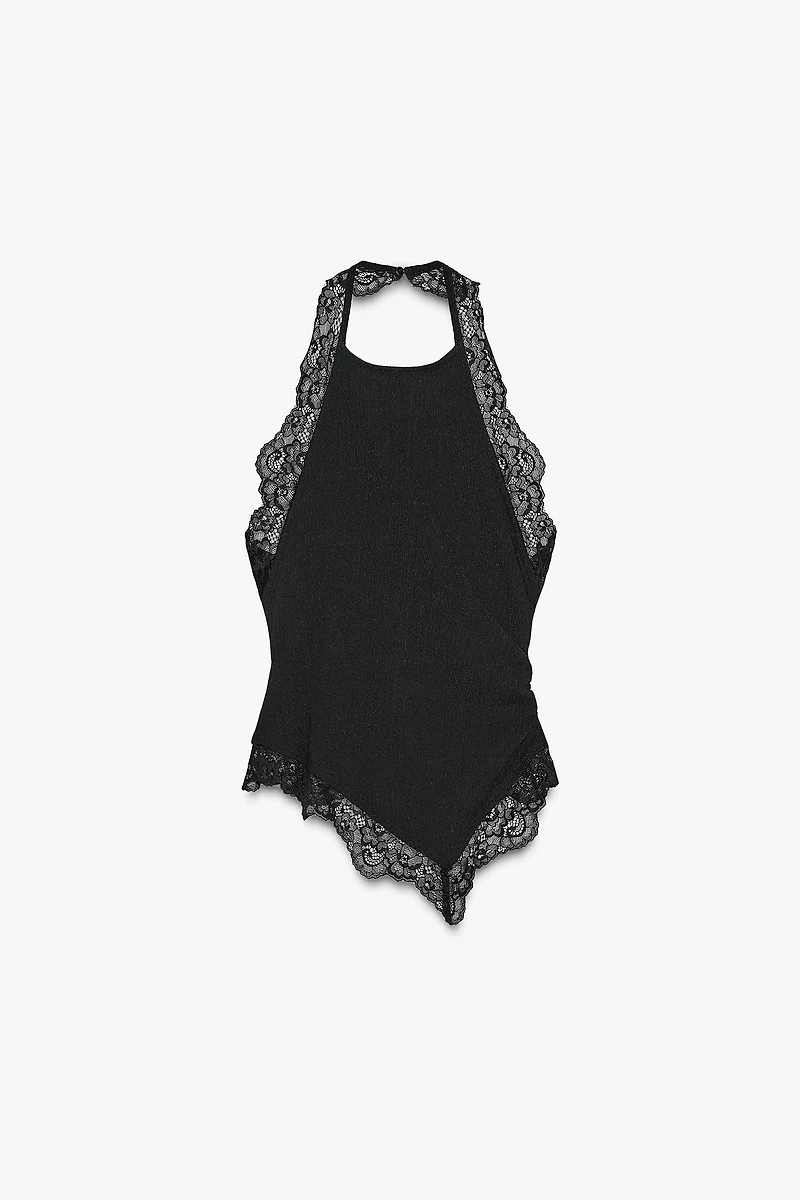 TEXTURED LACE HALTER TOP