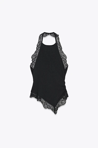 TEXTURED LACE HALTER TOP