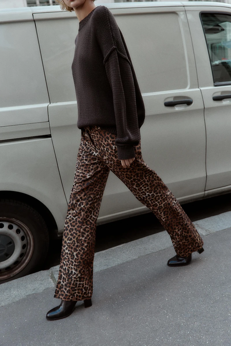ANIMAL PRINT FLARE PANTS