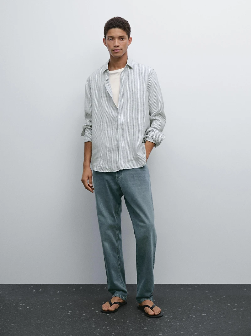 Regular fit striped linen shirt